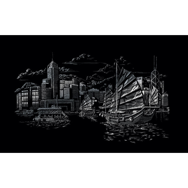 Képkarcoló készlet karctűvel, felnőtteknek - 28x36 cm - Ezüst - Hong Kong