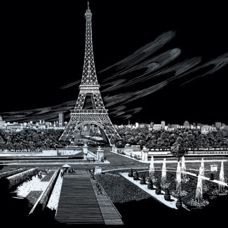 Képkarcoló készlet karctűvel, felnőtteknek - 28x36 cm - Ezüst - Eiffel-torony 
