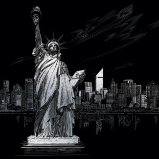 Képkarcoló készlet karctűvel, felnőtteknek - 28x36 cm - Ezüst - Szabadság-szobor 