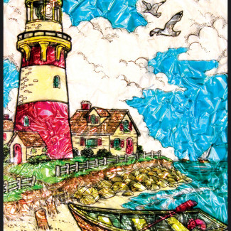 Számozott, lehúzható üvegfólia készlet festékkel, mintával, ragyogó színekkel - 24x33 cm - Világítótorony