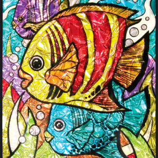 Számozott, lehúzható üvegfólia készlet festékkel, mintával, ragyogó színekkel - 24x33 cm - Trópusi hal