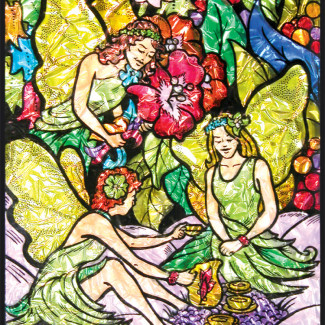 Számozott, lehúzható üvegfólia készlet festékkel, mintával - Tündérek, 24x33 cm, nagyon élénk színekkel