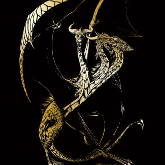 Képkarcoló készlet karctűvel - 20x25 cm - Arany - Háromfejű sárkány