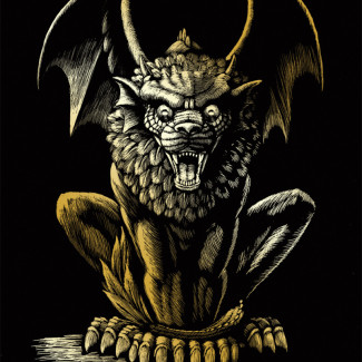 Képkarcoló készlet karctűvel - 20x25 cm - Arany - Oroszlános vízköpő