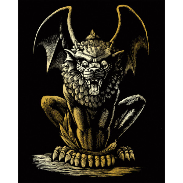 Képkarcoló készlet karctűvel - 20x25 cm - Arany - Oroszlános vízköpő Képkarcoló készlet karctűvel - 20x25 cm - Arany - Oroszlános vízköpő