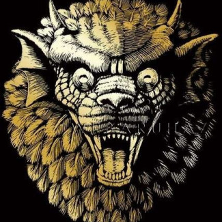 Képkarcoló készlet karctűvel - 13x18 cm - Arany - Sárkány