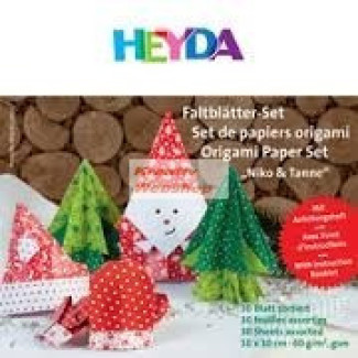 Origami papír - Karácsonyi hajtogató készlet - Fenyőfa és Mikulás, 10x10 cm