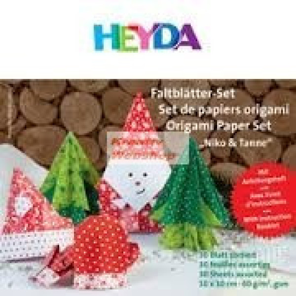 Origami papír - Karácsonyi hajtogató készlet - Fenyőfa és Mikulás, 10x10 cm Origami papír - Karácsonyi hajtogató készlet - Fenyőfa és Mikulás, 10x10 cm