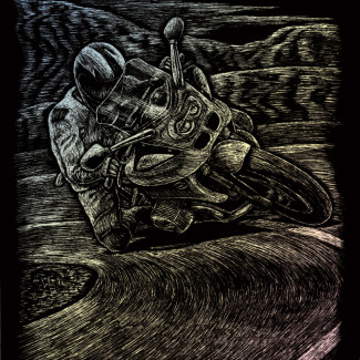 Képkarcoló készlet karctűvel - 20x25 cm - Holografikus - Motorversenyző