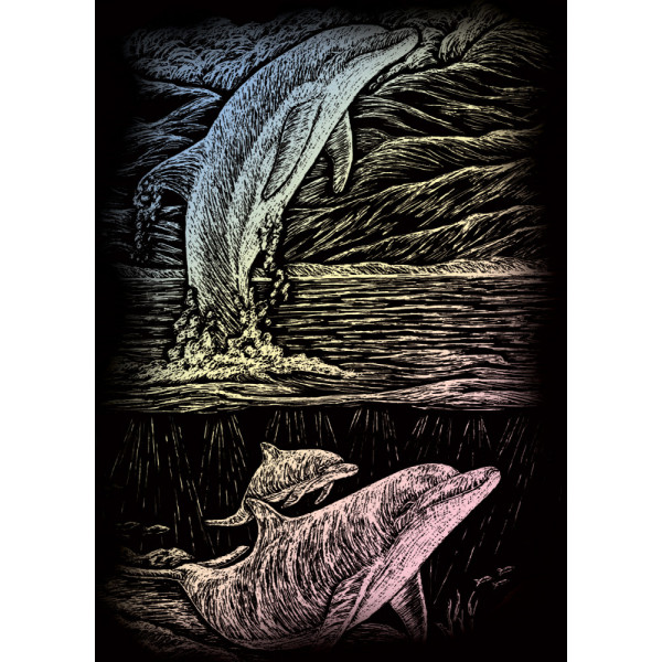Képkarcoló készlet karctűvel - 13x18 cm - Holografikus - Delfin