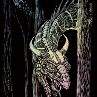 Képkarcoló készlet karctűvel - 13x18 cm - Holografikus - Sárkány