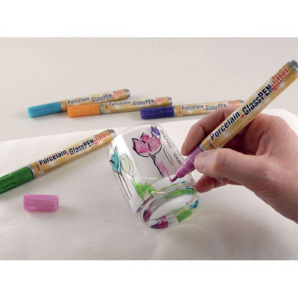 KREUL Üveg- és Porcelánmarker Készlet, Glitteres - 5 színű készlet - Alapszínek KREUL Üveg- és Porcelánmarker Készlet, Glitteres - 5 színű készlet - Alapszínek