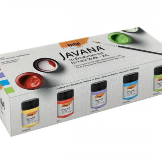 KREUL JAVANA Textil Festék Készlet, Világos színű textilhez - 5 x 50 ml készlet, ecsettel - Alapszínek