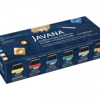 KREUL JAVANA Textil Festék Készlet, Metálszínek - 6 x 20 ml készlet, ecsettel