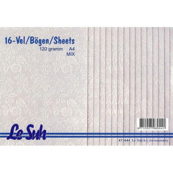 Domborított papír - Apró virágok, fehér, A4, 16 lap, 120gr.