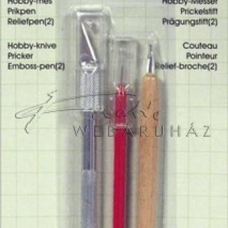 Embossing készlet késsel, szurkáló tűvel és embossing szerszámmal
