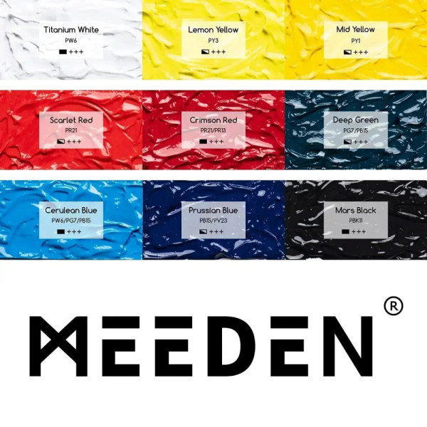 Akrilfesték készlet - MEEDEN Heavy Body Acrylic Paint Set, 9 Vibrant Colors 9x60 ml - Alapszínek