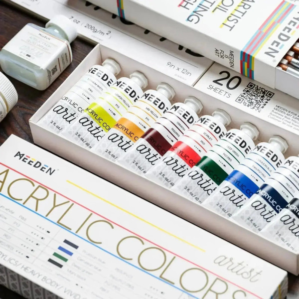 Akrilfesték készlet - MEEDEN Heavy Body Acrylic Paint Set, 9 Vibrant Colors 9x60 ml - Alapszínek