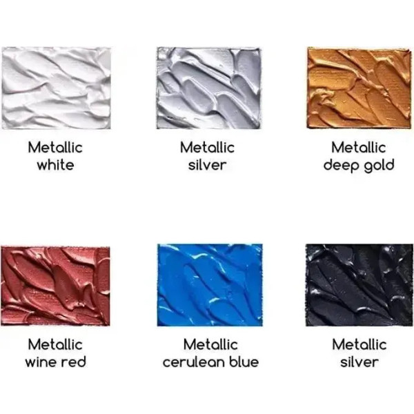 Akrilfesték készlet, sűrű - MEEDEN Heavy Body Acrylic Paint Set, 6 Metallic Colors (2 oz, 60 ml) - Metál színek 6 x 60 ml Akrilfesték készlet, sűrű - MEEDEN Heavy Body Acrylic Paint Set, 6 Metallic Colors (2 oz, 60 ml) - Metál színek 6 x 60 ml