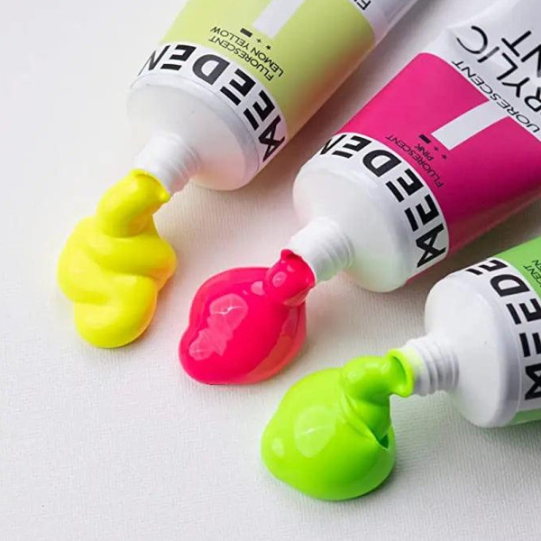 Akrilfesték készlet, sűrű - MEEDEN 6-color Fluorescent Acrylic Paint, 60 ml tube Akrilfesték készlet, sűrű - MEEDEN 6-color Fluorescent Acrylic Paint, 60 ml tube