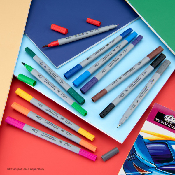 Royal Tűfilc 0,4 mm + Ecsetfilc készlet - Háromszög alakú tolltest - Royal Dual-Tip Fineliner + Brush Tip - 12 színű készlet Royal Tűfilc 0,4 mm + Ecsetfilc készlet - Háromszög alakú tolltest - Royal Dual-Tip Fineliner + Brush Tip - 12 színű készlet