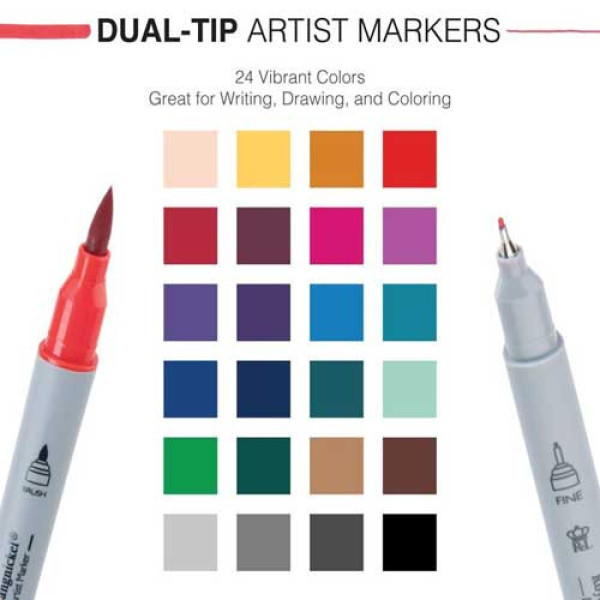 Royal Tűfilc 0,4 mm + Ecsetfilc készlet - Háromszög alakú tolltest - Royal Dual-Tip Fineliner + Brush Tip - 24 színű készlet Royal Tűfilc 0,4 mm + Ecsetfilc készlet - Háromszög alakú tolltest - Royal Dual-Tip Fineliner + Brush Tip - 24 színű készlet