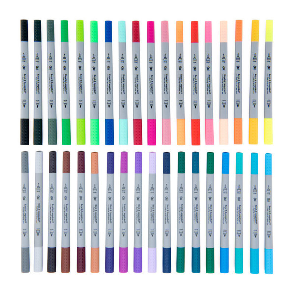 Royal Tűfilc 0,4 mm + Ecsetfilc készlet - Háromszög alakú tolltest - Royal Dual-Tip Fineliner + Brush Tip - 36 színű készlet