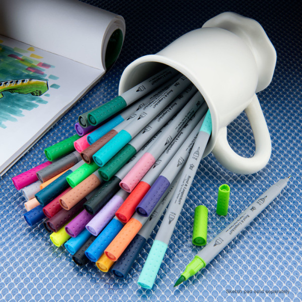 Royal Tűfilc 0,4 mm + Ecsetfilc készlet - Háromszög alakú tolltest - Royal Dual-Tip Fineliner + Brush Tip - 36 színű készlet