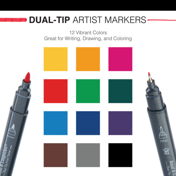Royal Tűfilc 0,4 mm + 2 mm Filctoll készlet - Háromszög alakú tolltest - Royal Dual-Tip Watercolor Markers - 12 színű készlet Royal Tűfilc 0,4 mm + 2 mm Filctoll készlet - Háromszög alakú tolltest - Royal Dual-Tip Watercolor Markers - 12 színű készlet
