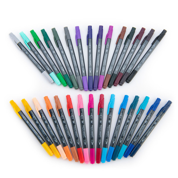 Royal Tűfilc 0,4 mm + 2 mm Filctoll készlet - Háromszög alakú tolltest - Royal Dual-Tip Watercolor Markers - 30 színű készlet