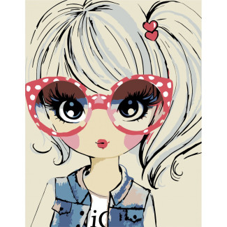 Számozott kifestő készlet vászonra 35x45 cm - Akrilfestékkel, ecsetekkel, felnőtteknek - Csinos lány