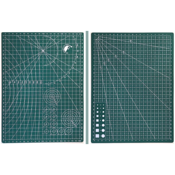 Vágóalátét - öngyógyuló vágólap, metrikus beosztással, zöld színű, kétoldalas - A3-as méret, 45x30cm - Új design Vágóalátét - öngyógyuló vágólap, metrikus beosztással, zöld színű, kétoldalas - A3-as méret, 45x30cm - Új design