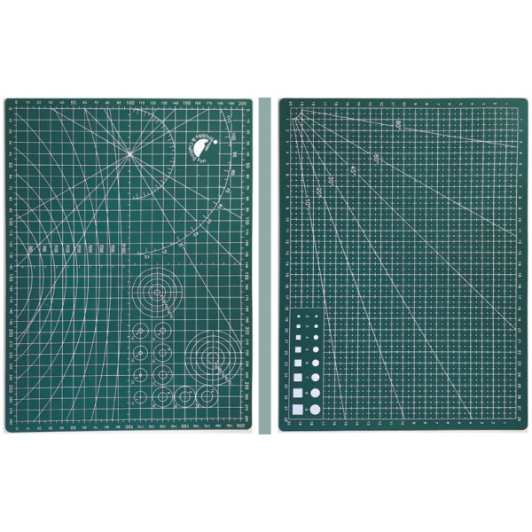 Vágóalátét - öngyógyuló vágólap, metrikus beosztással, zöld színű, kétoldalas - A4-es méret, 22x30 cm - Új design