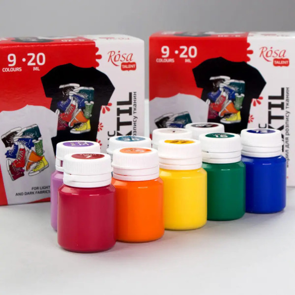 Textilfesték készlet - Rósa Talent STYLE - 9 x 20 ml tégelyes - kartondobozban Textilfesték készlet - Rósa Talent STYLE - 9 x 20 ml tégelyes - kartondobozban