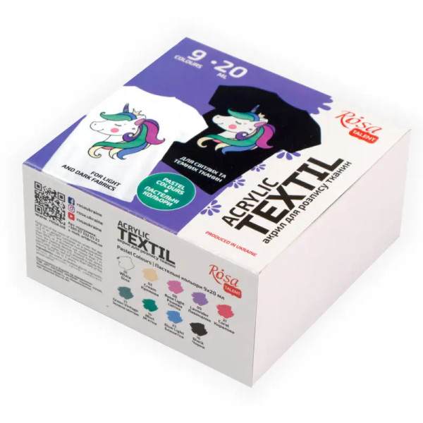 Textilfesték készlet - Rósa Talent Unikornis - 9 x 20 ml tégelyes - kartondobozban Textilfesték készlet - Rósa Talent Unikornis - 9 x 20 ml tégelyes - kartondobozban
