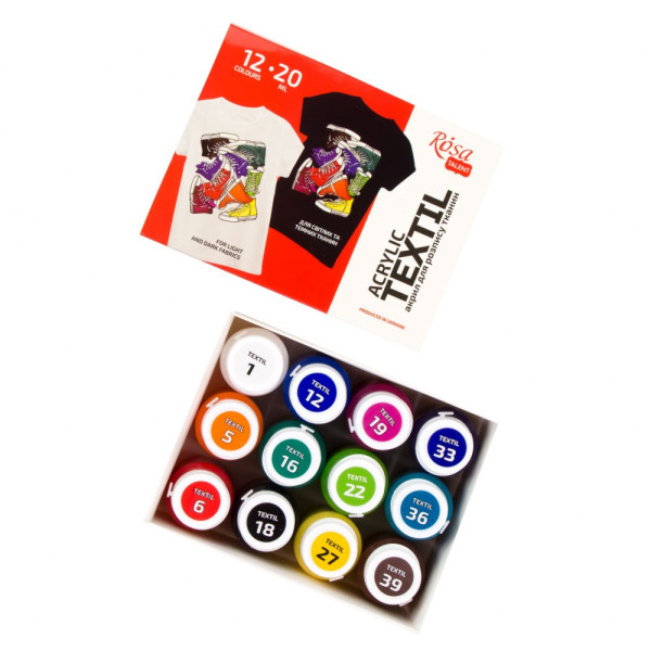 Textilfesték készlet - Rósa Talent STYLE - 12 x 20 ml tégelyes - kartondobozban