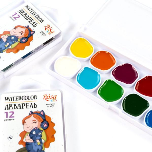 Vízfesték készlet iskolásoknak, 12 színű - Rósa Kids gombfesték Vízfesték készlet iskolásoknak, 12 színű - Rósa Kids gombfesték