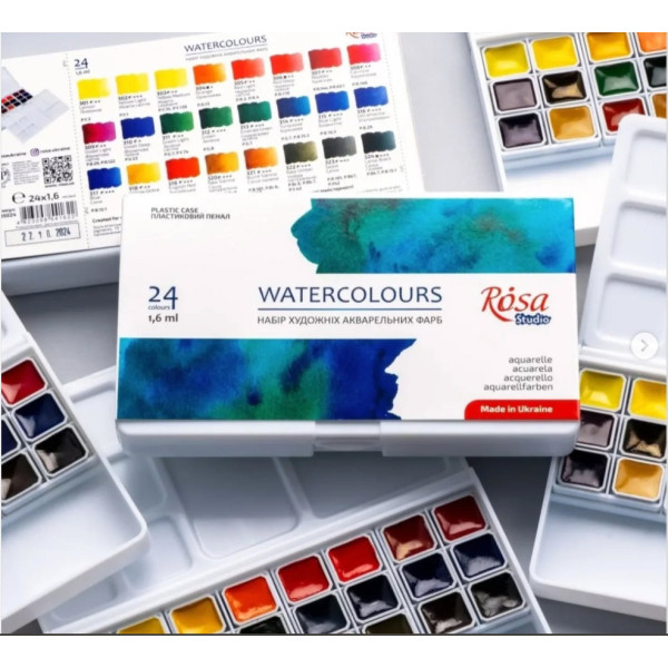 Akvarellfesték készlet, szilkés - Rósa Studio - 24 x 1,6 ml - praktikus műanyag dobozban