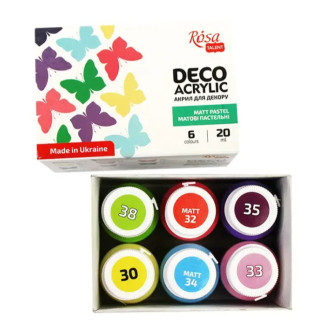 Akrilfesték dekorkészlet, Matt - Rósa Talent Pasztell alapszínek - 6 x 20 ml tégelyes - kartondobozban