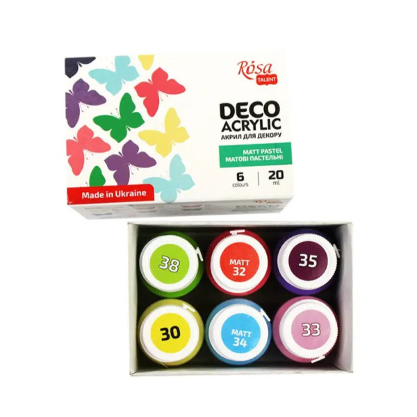 Akrilfesték dekorkészlet, Matt - Rósa Talent Pasztell alapszínek - 6 x 20 ml tégelyes - kartondobozban