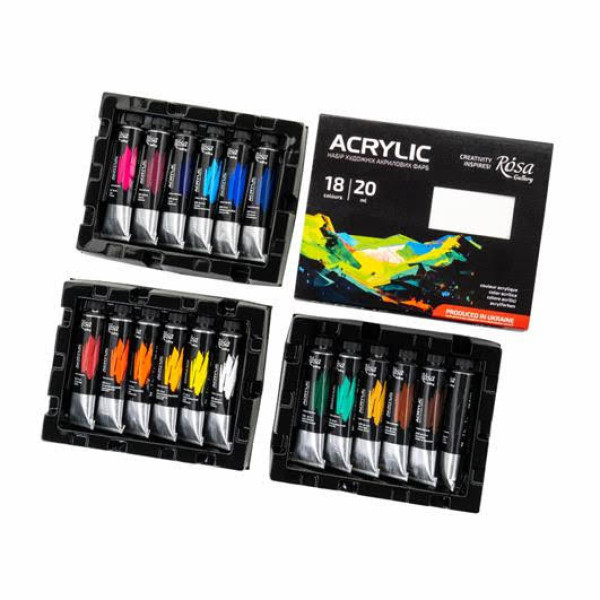 Akrilfesték készlet - Rósa Gallery - 18 x 20 ml tubusos művészfesték - Új csomagolásban Akrilfesték készlet - Rósa Gallery - 18 x 20 ml tubusos művészfesték - Új csomagolásban