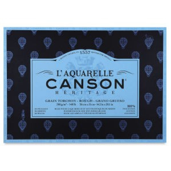 CANSON Héritage merített, savmentes akvarelltömb, 300gr, 100 % pamutból, (4 oldalt ragasztott) 20 ív, érdes 26 x 36 cm