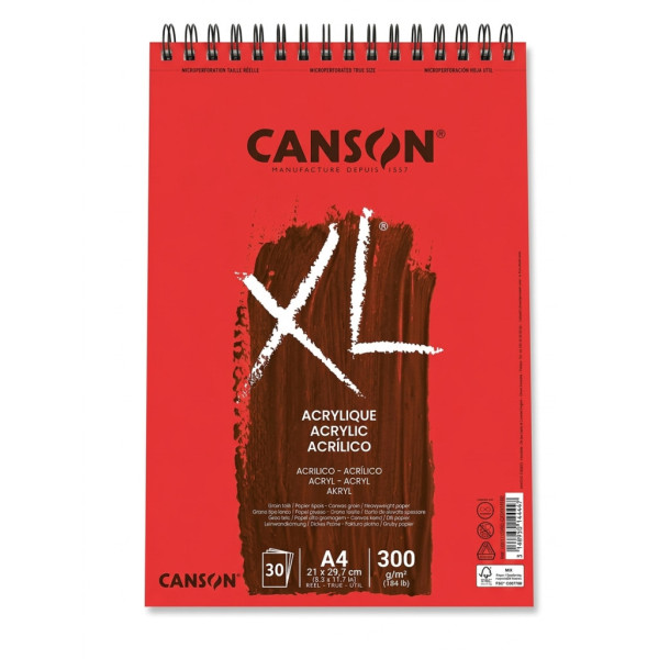 CANSON XL Akriltömb, vászonprégelt felület, röv. old. spirálkötött, mikroperforált 300g/m2 30 ív A4 CANSON XL Akriltömb, vászonprégelt felület, röv. old. spirálkötött, mikroperforált 300g/m2 30 ív A4