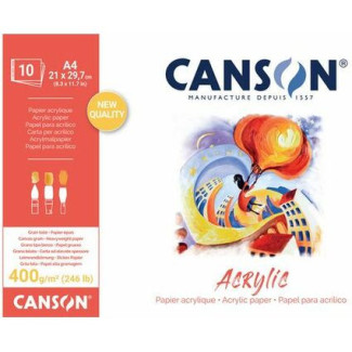 CANSON Acrylic savmentes akril festőtömb egyik oldalán ragasztott 400 gr, 10 ív, finom szemcsés, 24 x 32 cm