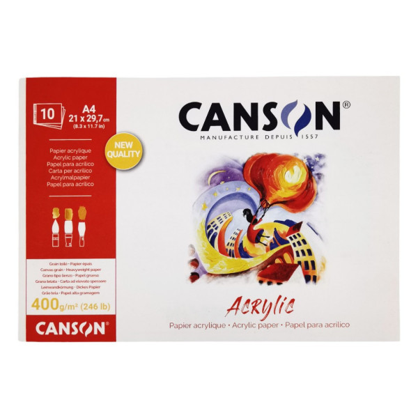 CANSON Acrylic savmentes akril festőtömb egyik oldalán ragasztott 400 gr, 10 ív, finom szemcsés, A4
