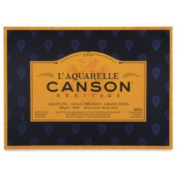 CANSON Héritage merített, savmentes akvarelltömb 640 gr, 100 % pamutból, (4 oldalt ragasztott) 12 ív, finom 31 x 41 cm
