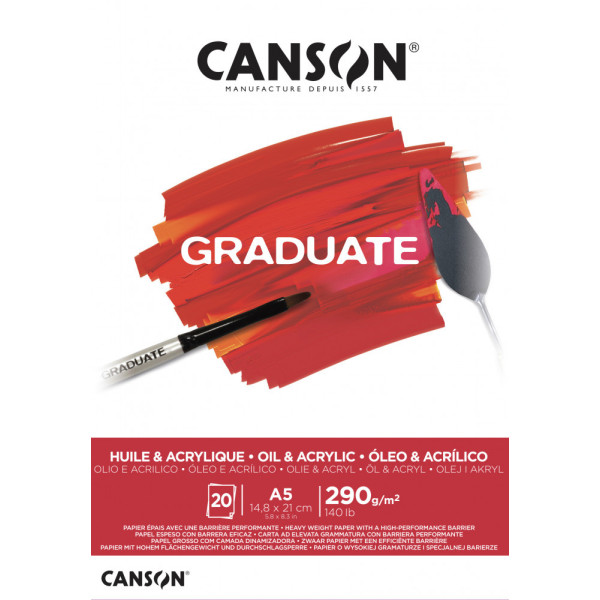 CANSON Graduate olaj & akrilfestő papír-tömb, ragasztott 290g/m2 20 ív A5 CANSON Graduate olaj & akrilfestő papír-tömb, ragasztott 290g/m2 20 ív A5