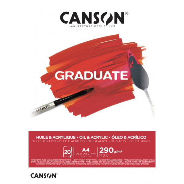 CANSON Graduate olaj & akrilfestő tömb, ragasztott 290g/m2 20 ív A4