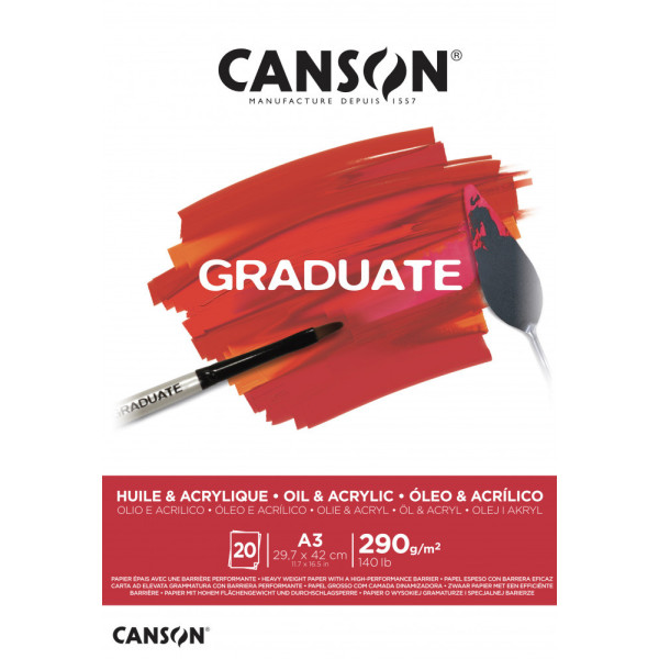 CANSON Graduate olaj & akrilfestő tömb, ragasztott 290g/m2 20 ív A3