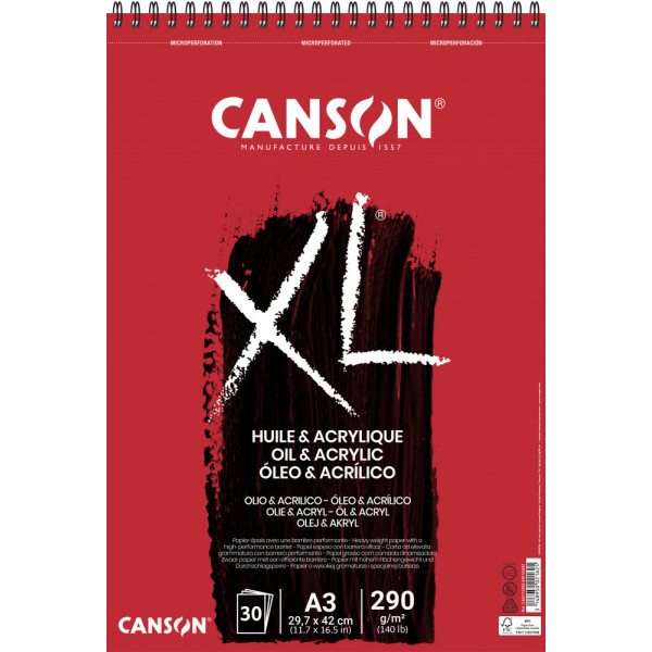 CANSON XL Olaj-Akril-tömb, vászonprégelt felület, röv. old. spirálkötött, mikroperforált 300g/m2 30 ív A3